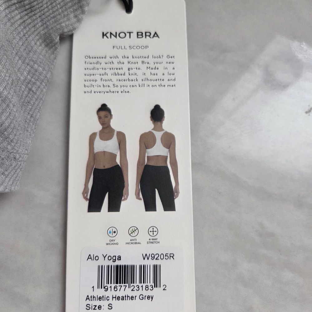 Alo Yoga KNOT BRA FULL SCOOP  In Heather Grey - Picture 3 of 6
